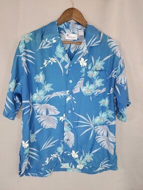 Vintage Islander Teal-Blue Floral Camp Shirt